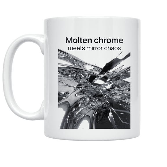 Molten Chrome Meets Mirror Chaos - Metallic Industrial Art Lover - 11 oz Ceramic Coffee Mug