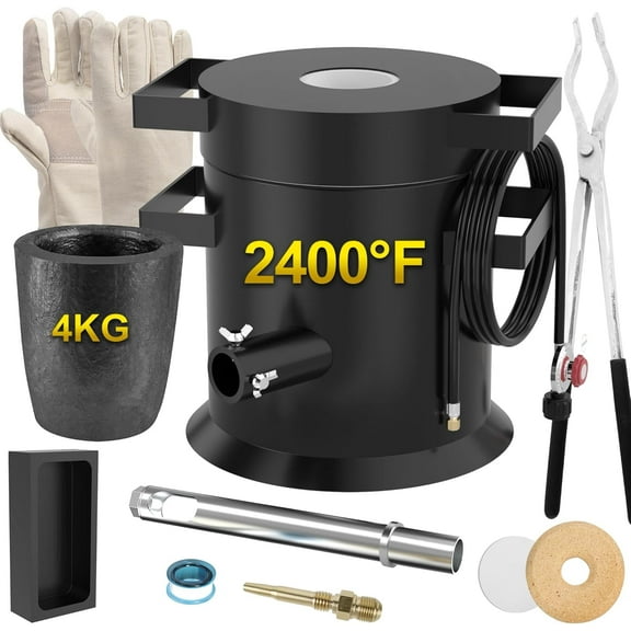 Molten Masters 4KG Propane Metal Melting Furnace Kit, 2400°F High-Heat Foundry with 135,000 BTU Regulator for Gold, Silver, Copper, Aluminum Smelting – Gloves Included