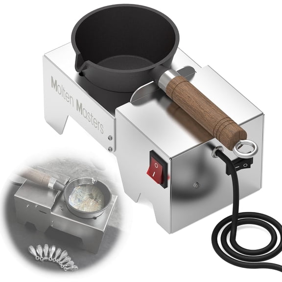 Molten Masters 5lb Electric Lead Melting Pot, Cast Iron Crucible & Stainless Steel Base, Safety Micro Switch, US Plug for Fishing Sinkers & Metal Casting