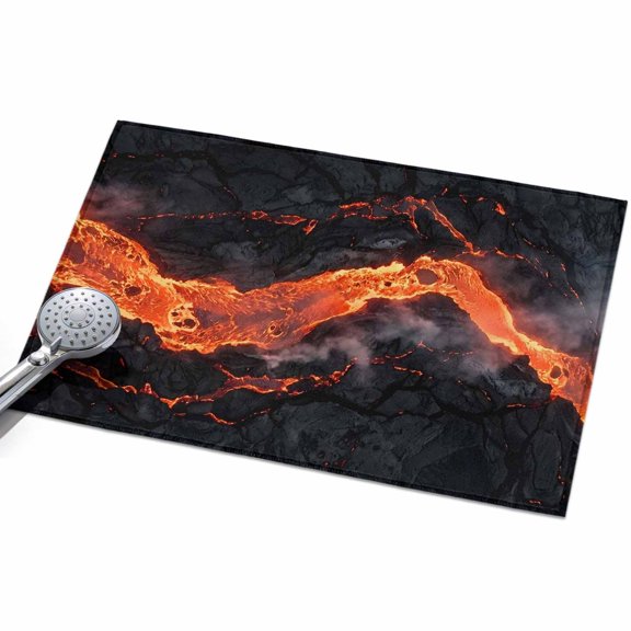 Molten River Entryway Rug 2x3ft Washable Non Slip Bathroom Rug Low Pile Indoor Floor Front Door Mat Magma Field Fiery Orange Grey Black Rectangle Area Rugs Carpet for Kitchen Office Dining Room Home