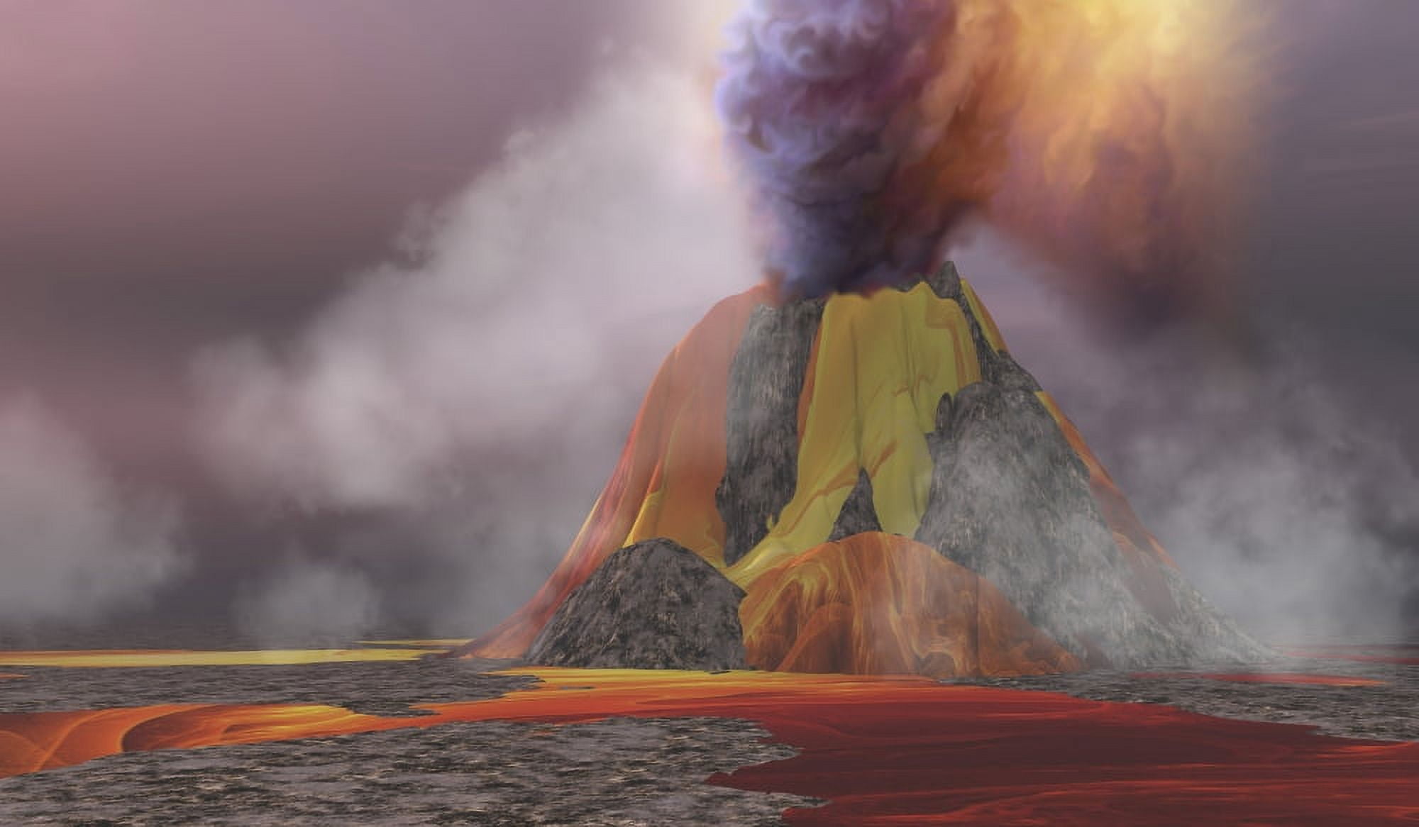Molten magma flows from an erupting volcano Canvas Art - Corey FordStocktrek Images (36 x 21)