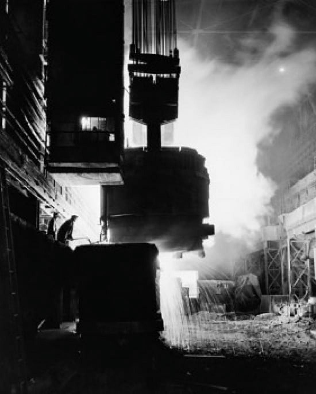 Molten steel being poured into ingot molds in a steel factory Canvas Art - (18 x 24)