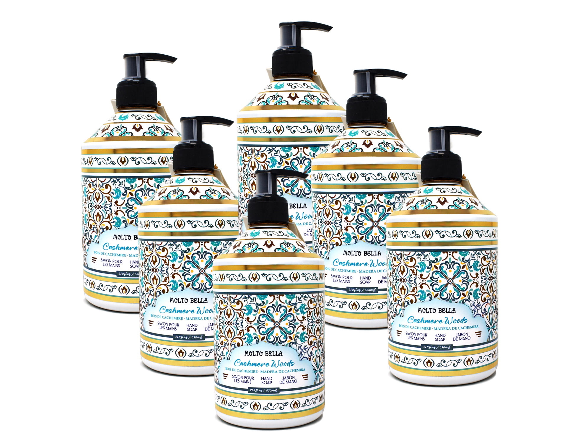 Molto Bella Hand Soap, Cashmere Woods, 21.3 fl oz Pump Bottle 6 Pack
