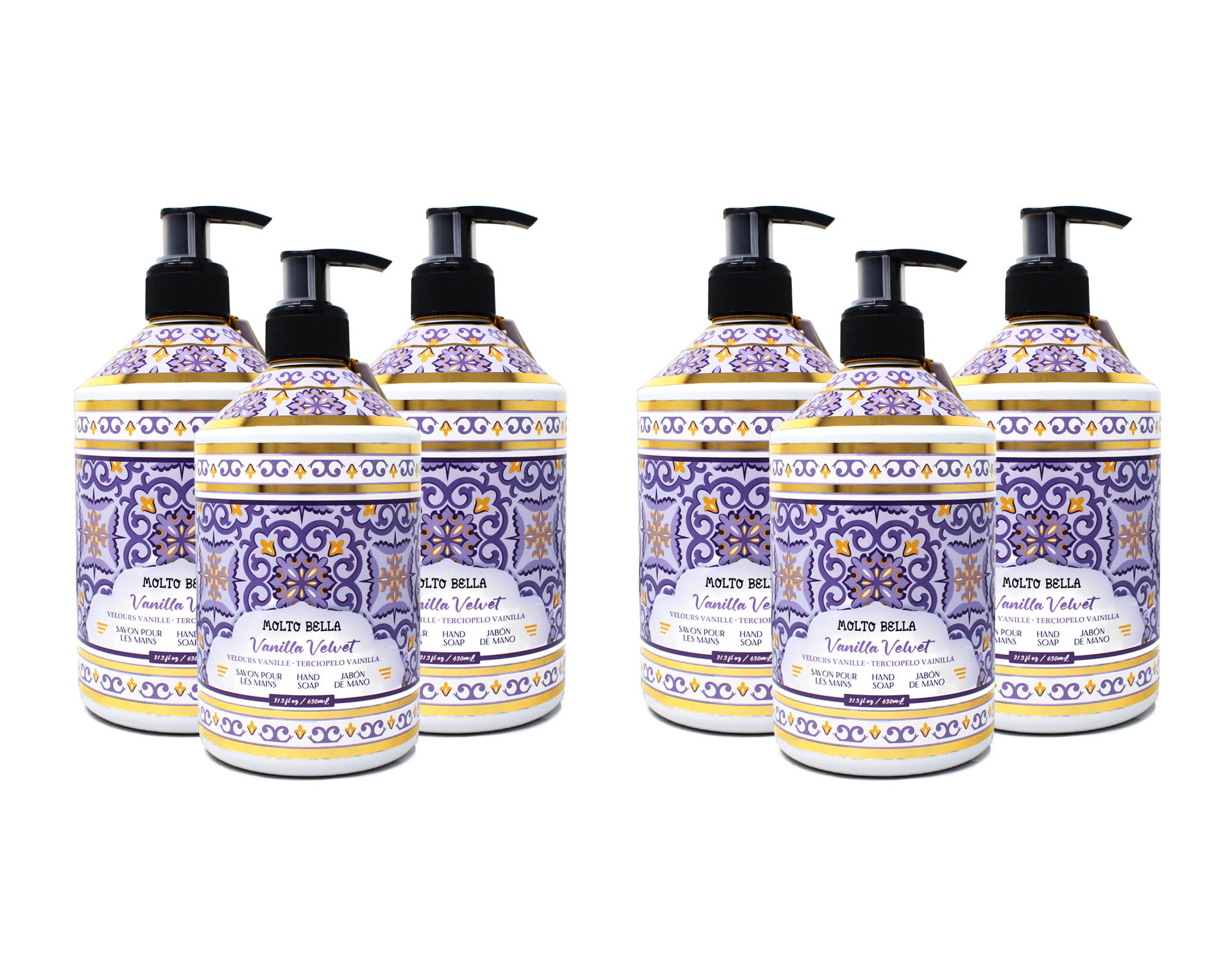 Molto Bella Liquid Hand Soap, Vanilla Velvet Scent, 21.3 fl oz 6 Pack