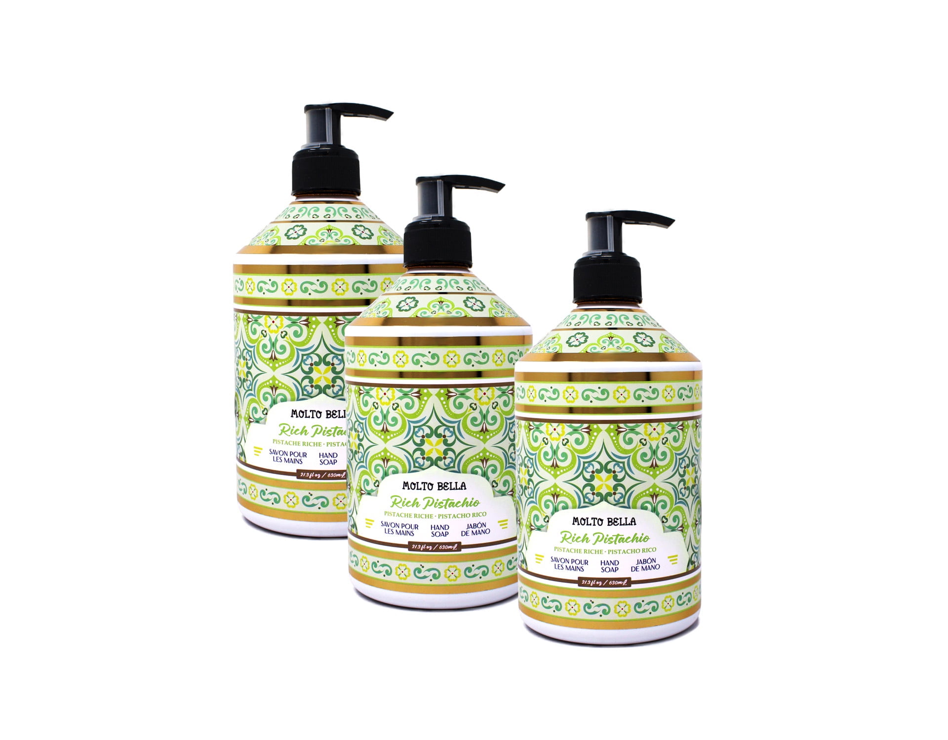 Molto Bella Rich Pistachio Hand Soap, Moisturizing Liquid Hand Wash with Elegant Fragrance, Pump Bottle, 21.3 fl oz 3 Pack
