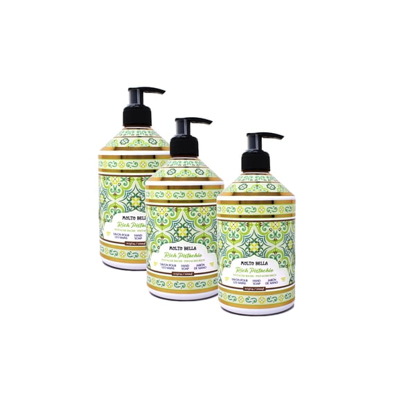 Molto Bella Rich Pistachio Hand Soap, Moisturizing Liquid Hand Wash with Elegant Fragrance, Pump Bottle, 21.3 fl oz 3 Pack