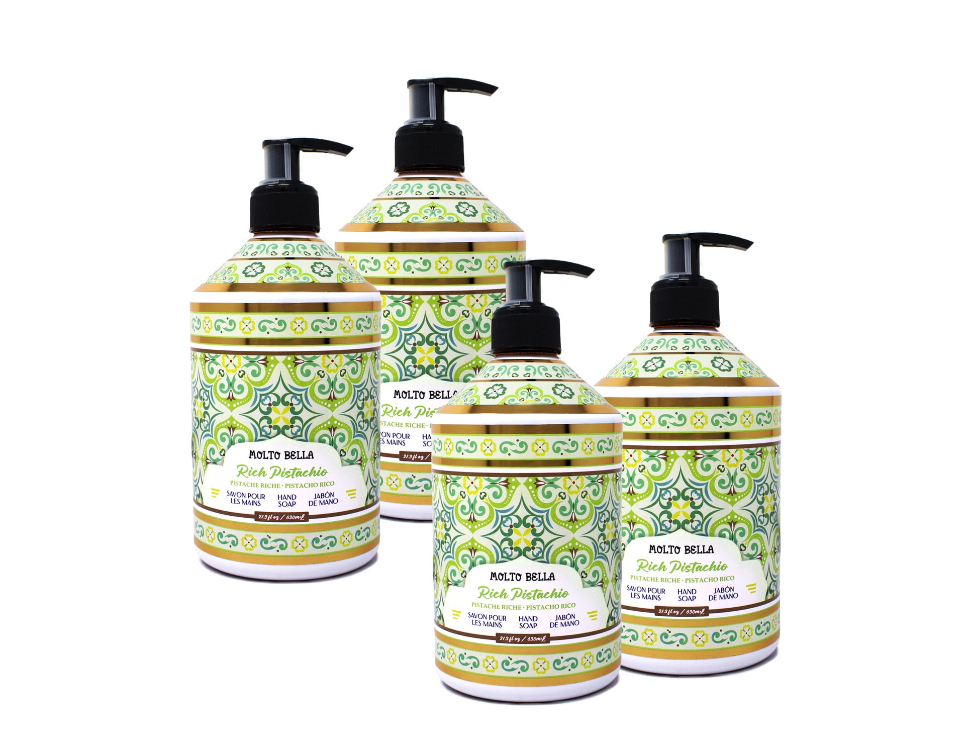 Molto Bella Rich Pistachio Hand Soap, Moisturizing Liquid Hand Wash with Elegant Fragrance, Pump Bottle, 21.3 fl oz 4 Pack