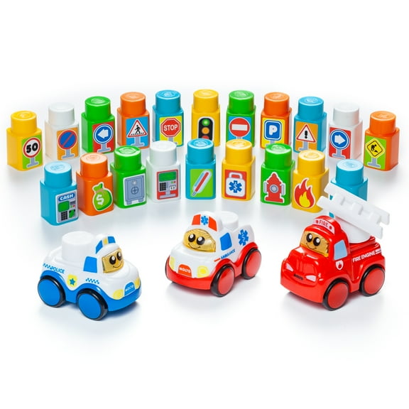 Molto - City Street Playmat Buidling Block Set - Includes 3 Cars