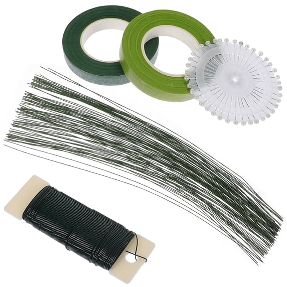 Moluckfu 1 Set Floral Stem Wire Kit for Artificial Flower Making Green Round Iron Stem Wrapping present Packaging Florists