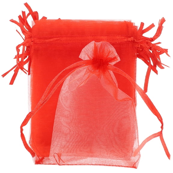 Moluckfu 100Pcs Small Red Organza Bags Lightweight Drawstring Candy Packaging Bags