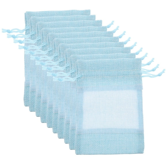 Moluckfu Drawstring Mesh Bags Empty Bags Sky-Blue Cloth 10pcs 5.50X3.93X0.08in