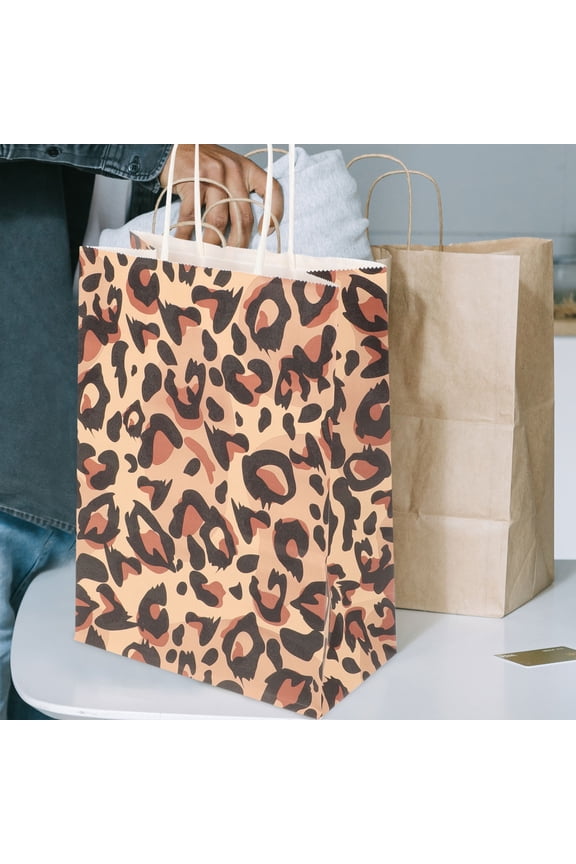 12Pcs Handheld Leopard Paper Tote Bag Portable Paper Bag for Craft Fairs