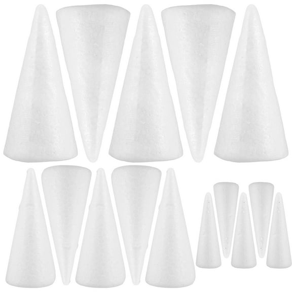 Moluckfu 15Pcs Polystyrene Cone Assorted Sizes for Christmas Diy Crafts and Decorative Uses 5.9in 4.3in 2.8in