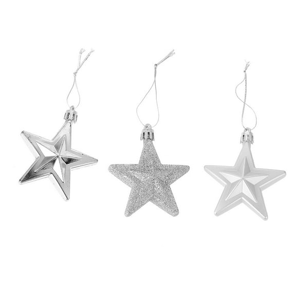 Moluckfu 18Pcs Christmas Star Small Silver Star Ornaments Decor for Christmas New Year Birthday