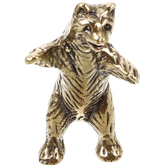 Moluckfu 1Pack Bear Statue Vintage Golden Brass Home Decor Figurine 1.65X0.91X0.79In