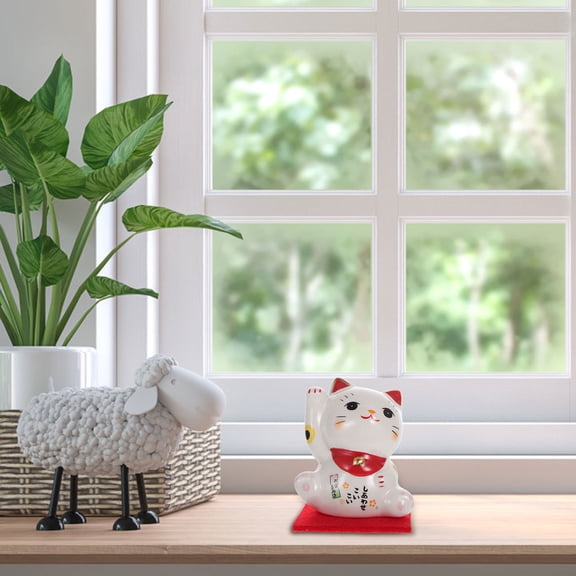 Moluckfu 1Pc Japanese Style White Ceramic Cat Desktop Decor with Special Texture Finish