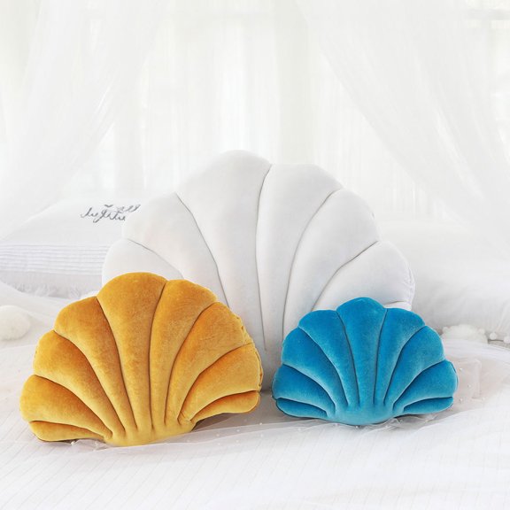Moluckfu 1Pc Marine Animal Inspired Blue Throw Pillow Plush Shell Shape Cushion