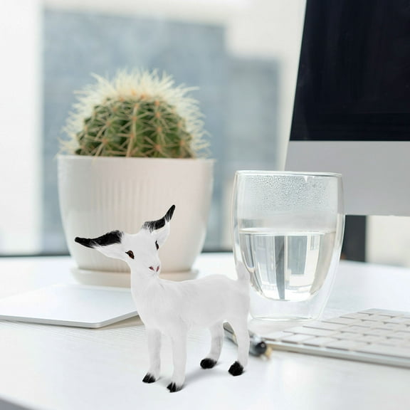 Moluckfu 1Pcs White Plastic Simulated Goat Figurine Miniature Goats Home Decor 11.8x4.5x2in