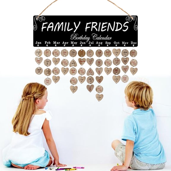 Moluckfu 1Set Hanging Birthday Calendar Wooden Family Birthday Tracker with Assorted Color Labels