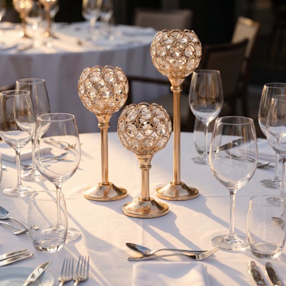 Moluckfu 1Set Metall Kerzenhalter Golden Iron with Shimmering Crystal Accents for Buffet Table Decor