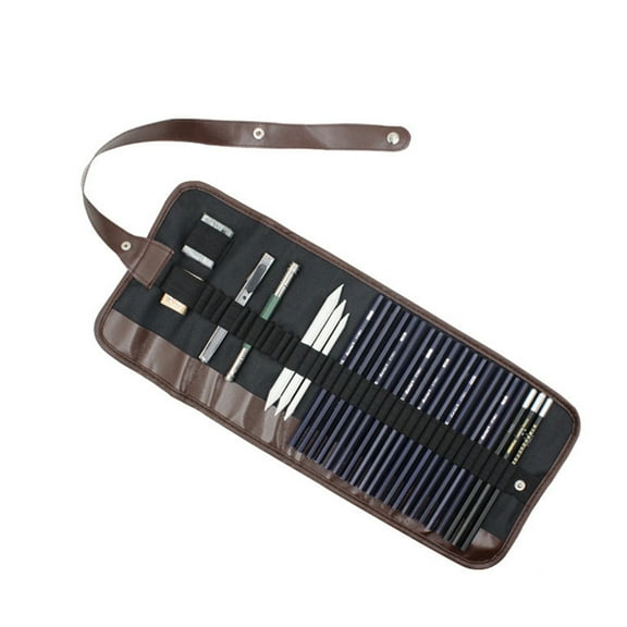 Moluckfu 29Piece Drawing Tools Sketching Art Tool Kit Black Canvas for Family Members