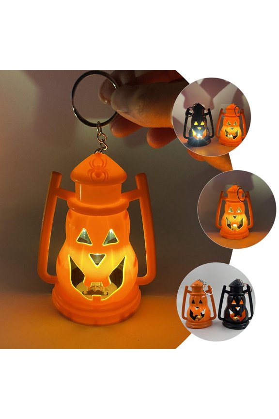2-Pack Compact Plastic Pumpkin Lantern Keychains Decorative Bag Charms for Festival