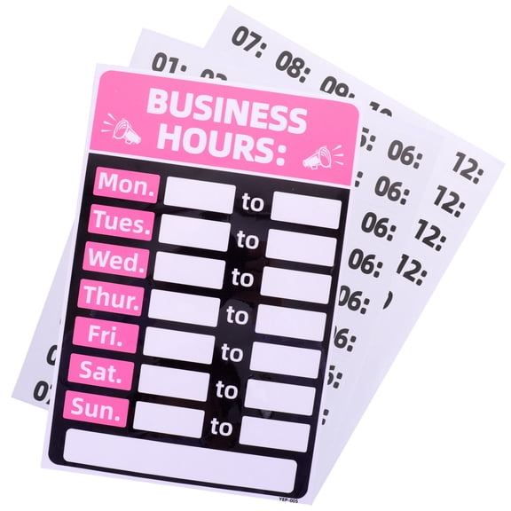 Moluckfu 2Pcs Pink PVC Business Hours Sign Adhesive for Store Door Durable Waterproof Open Closed
