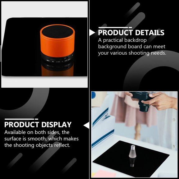 Moluckfu 2Pcs Tabletop Black Photography Reflective Background Board for Commercial Advertising Decoration