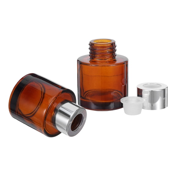 Moluckfu 2pcs Brown 50ml Cylindrical Glass Reed Diffuser Bottle for Oils