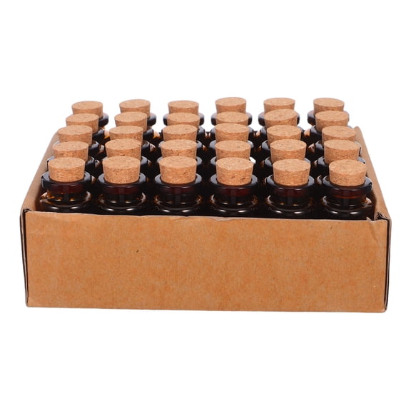 Moluckfu 30Pcs Small Brown Glass Jars with Leakproof Cork for Travel Samples and Home Storage