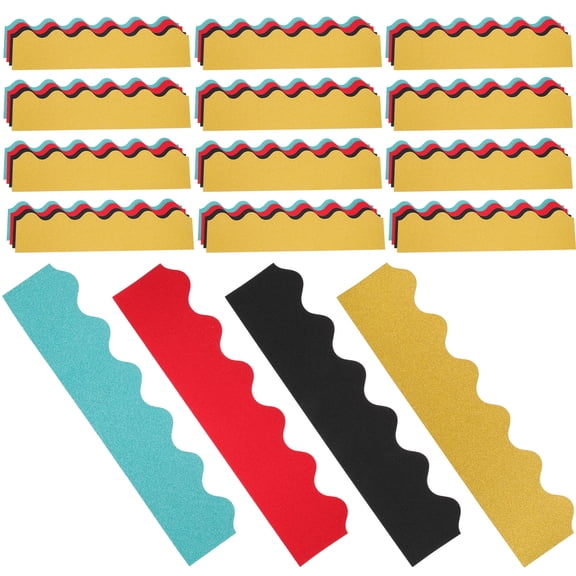 Moluckfu 40Pcs Scalloped Bulletin Board Border Glitter Paper Classroom Decor