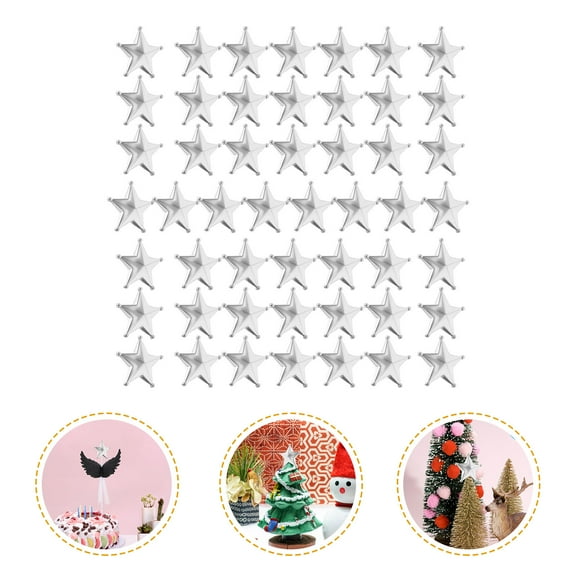 Moluckfu 50Pcs Star Small Craft Tree Toppers Plastic Silver 2.00X2.00X0.70In For Christmas Party