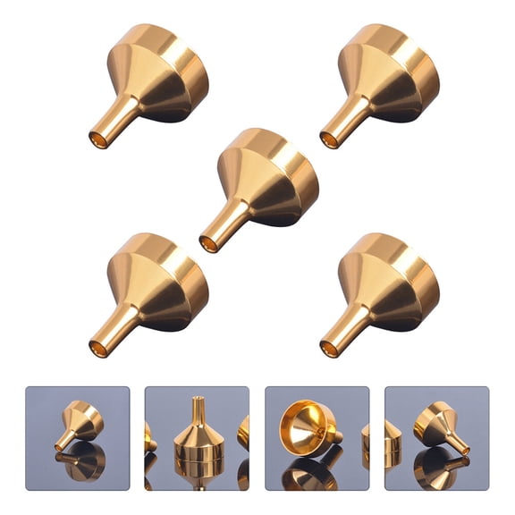 Moluckfu 5Pack Golden Mini Funnels for Small Bottles and Containers Transferring Liquid Kitchen Use