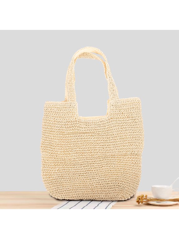 Beige Straw Beach Tote Foldable Large Capacity for Poolside Beach Bag Summer Fashion Bag
