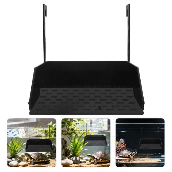 Moluckfu Black Acrylic Hanging Turtle Dock with Ramp Spacesaving Above Tank Basking Platform