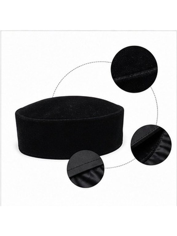 Black Velvet Southeast Asian Prayer Hat for Men, Soft Islamic Worship Cap, Boat Style Headwear