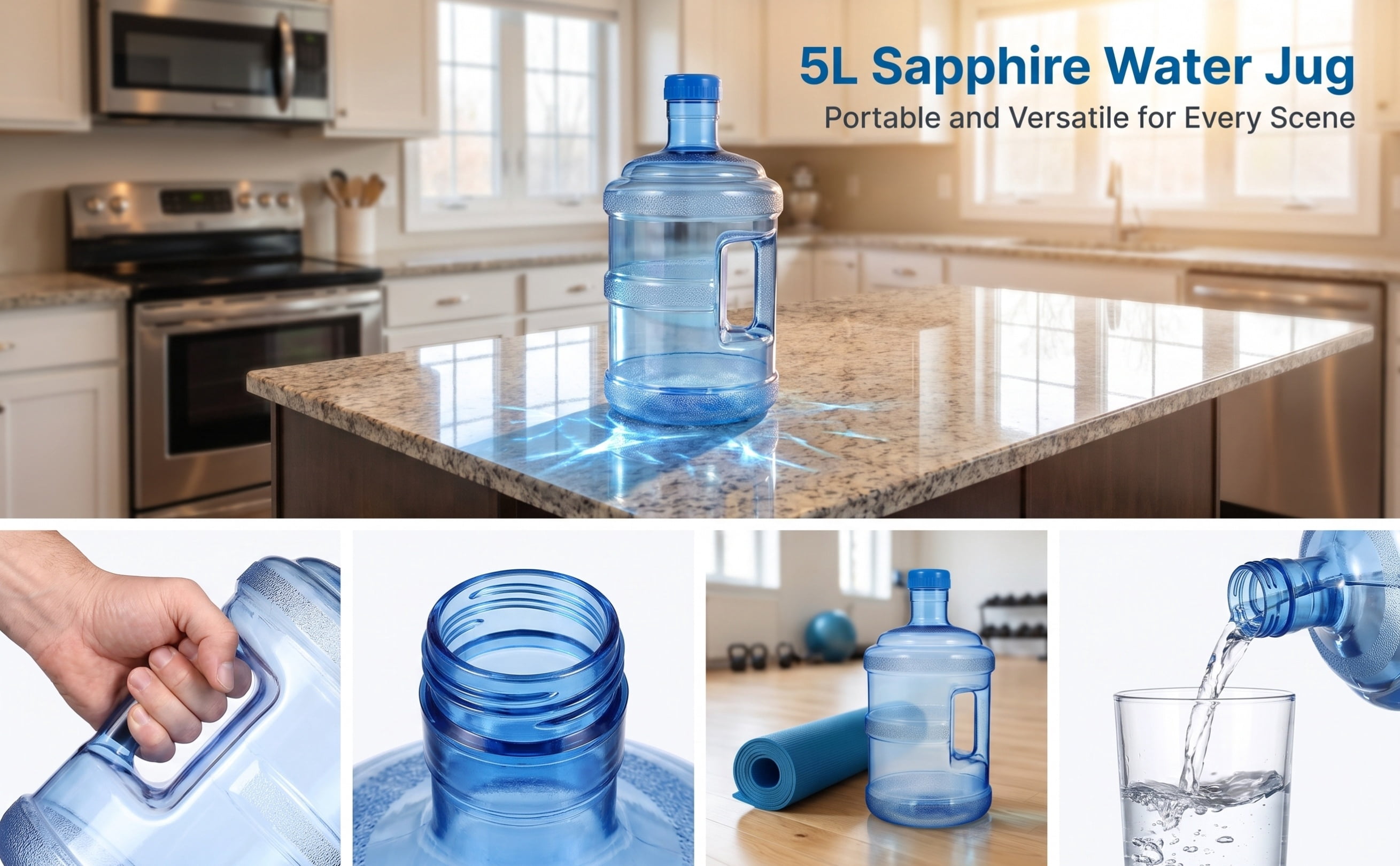 Moluckfu Blue Large Capacity Water Jug with Handle Transparent Pc ...