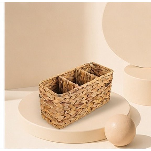 Moluckfu Compartment Storage Basket Brown Handwoven Water Hyacinth Portable Basket for Sundries Storage
