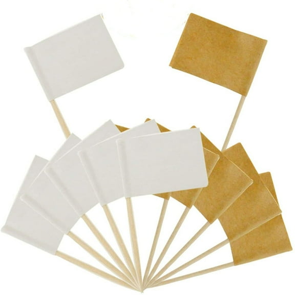 Moluckfu Creative Blank Flag Cake Toppers for Decoration Perfect Party Supplies with Paper Picks White 100pcs
