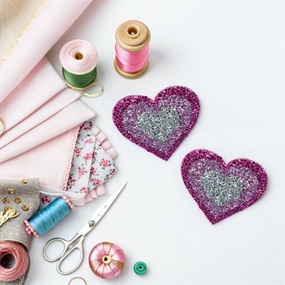 Moluckfu Decorative Love Heart Patches, 10 Count Rhinestone Iron- Appliques for Sweaters, Hats, and Bags