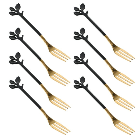 Moluckfu Fruit Forks 8Pcs Gold Titanium Plated Stainless Steel Multi Function for Wedding