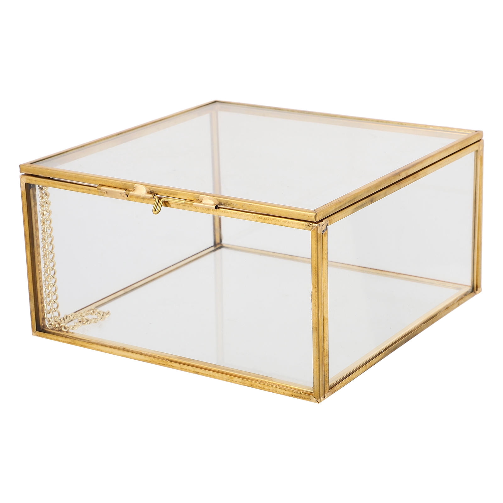 Moluckfu Glass Jewelry Display Box with Lid Golden Clear Storage ...