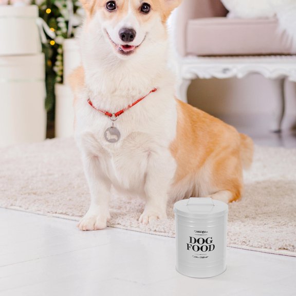 Moluckfu Metal Pet Food Storage Bucket White Airtight Container for Kitchen Counter Storage