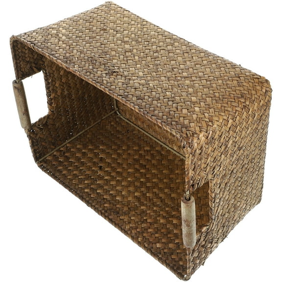Moluckfu Multi-functional Organizer Box Wicker Basket for Bathroom Dark Brown 1Set for Home Storage