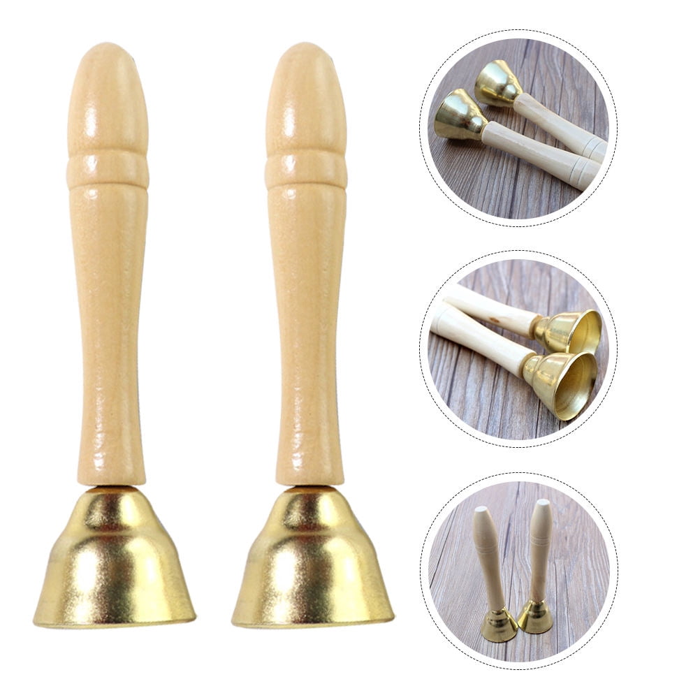 Moluckfu Musical Teaching Bell 2Pcs Plaything Bell Khaki Wood Copper ...