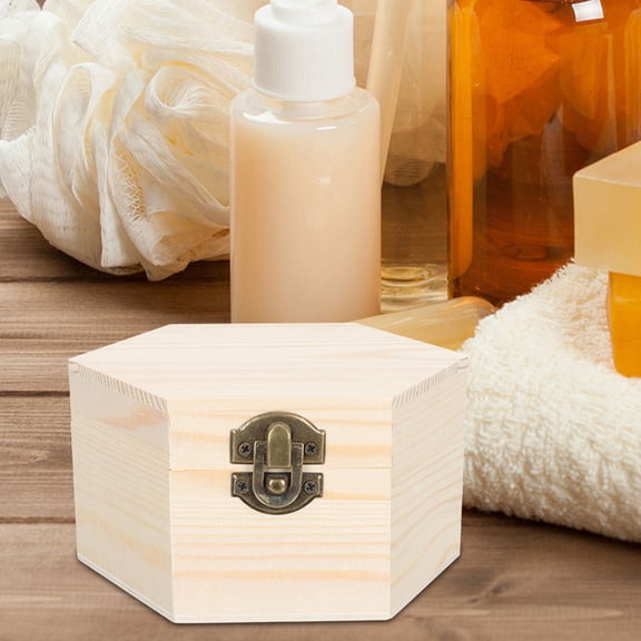 Moluckfu Plain Beige Wooden Hexagon Box Craft Storage Jewelry Organizer 1 Piece