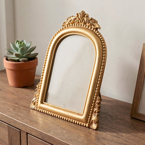 Moluckfu Resin Picture Frame Ornate Arched Vintage for Wall or Tabletop