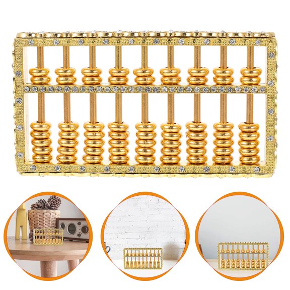 Moluckfu Abacus Math Tool Ornament Zinc Alloy Golden 1Set Office Decor