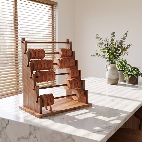 Moluckfu Wooden Ribbon Spool Rack with Multi Tier Design Coffee Natural Aesthetic for Florists and Cake Shops