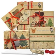 Molumo 12 Packs Christmas Cookie Boxes with Window, Christmas Kraft Gift Boxes with Ribbons and DIY Gift Tags for Gift Giving Pastry, Candy, Party Favors （Large)